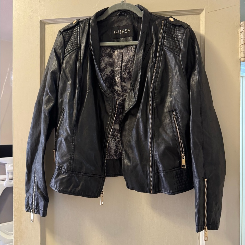Guess Women's Black Leather Moto Jacket